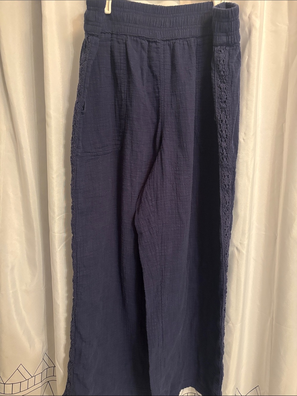 Aerie wide leg Navy Blue Casual Elastic-Waist Trousers